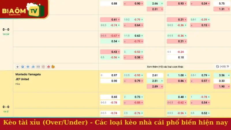 Kèo tài xỉu (Over/Under) - Các loại kèo nhà cái phổ biến hiện nay