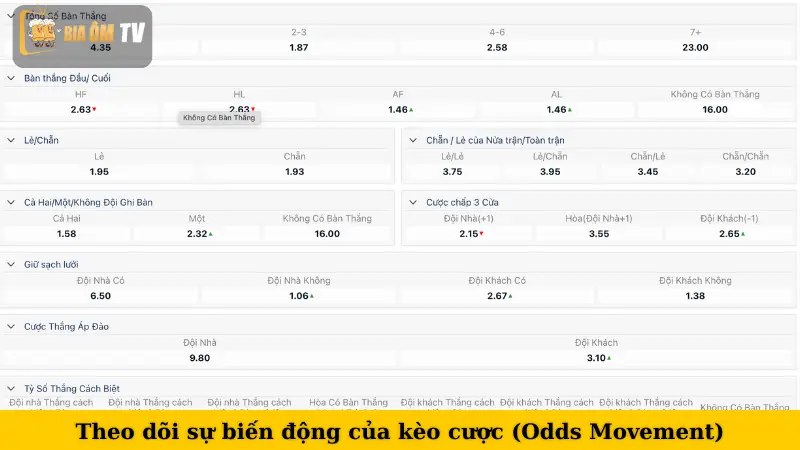 Theo dõi sự biến động của kèo cược (Odds Movement)